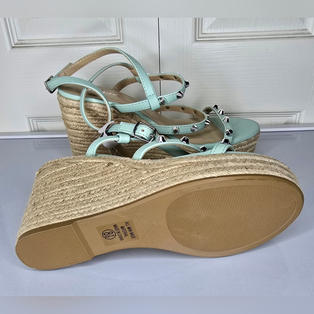 Soda Studded Open Toe Platform Slingback Wedge Sa… - image 6